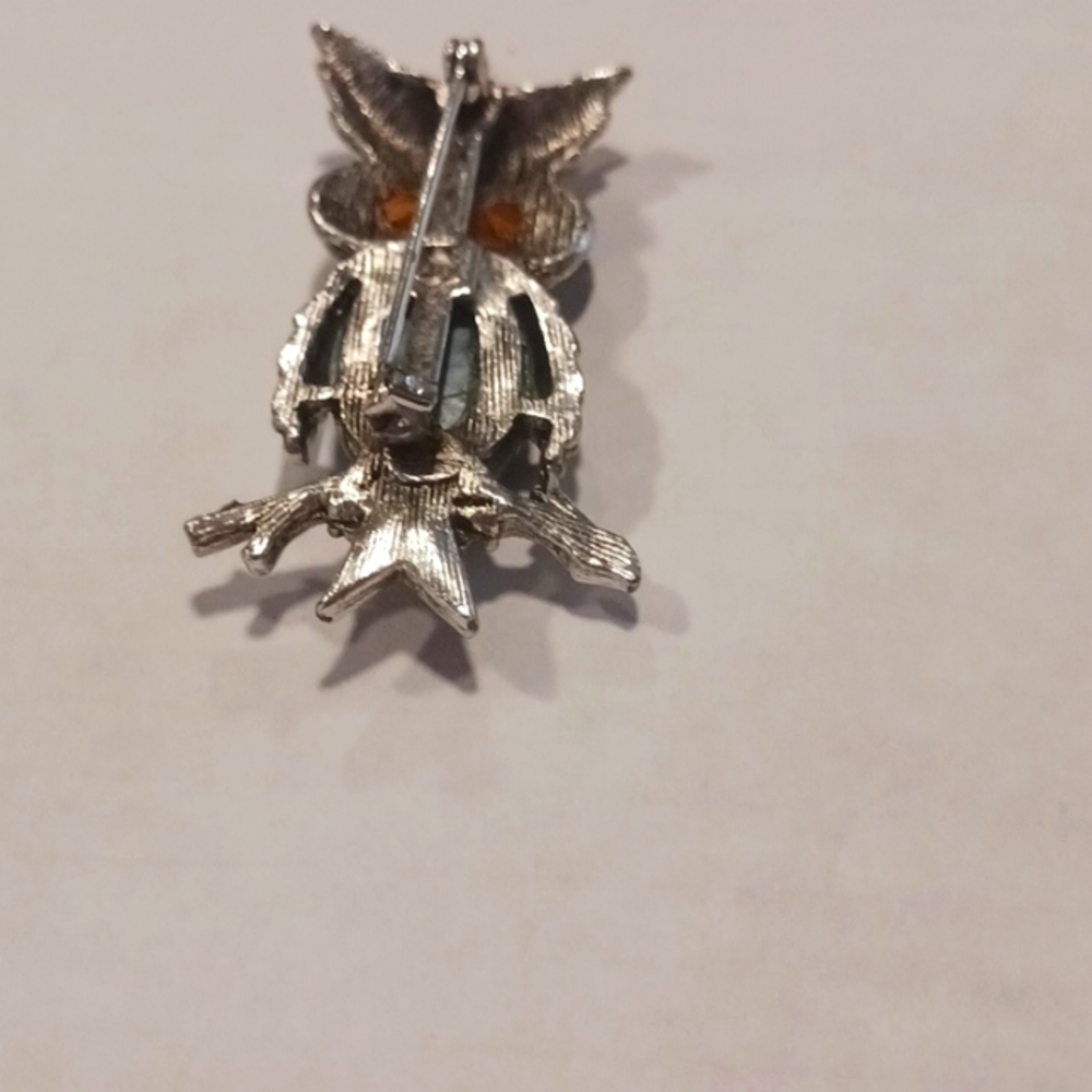 Owl brooch with turquoise color belly